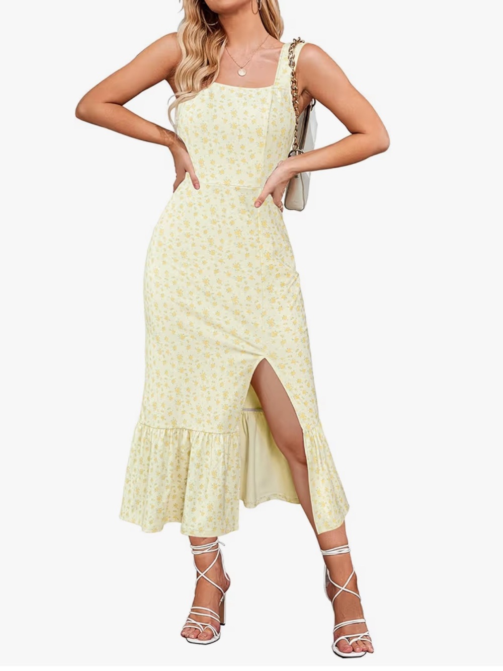 Floral Midi Ruffled Dress- Yellow
